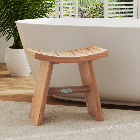 18 Inch Teak Wood Shower Bench, Curved Seat, Natural Bath Safety Natural at Gallery Canada