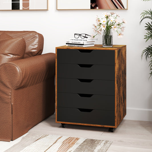 5 Drawer Mobile Lateral Filing Cabinet, Rustic Brown