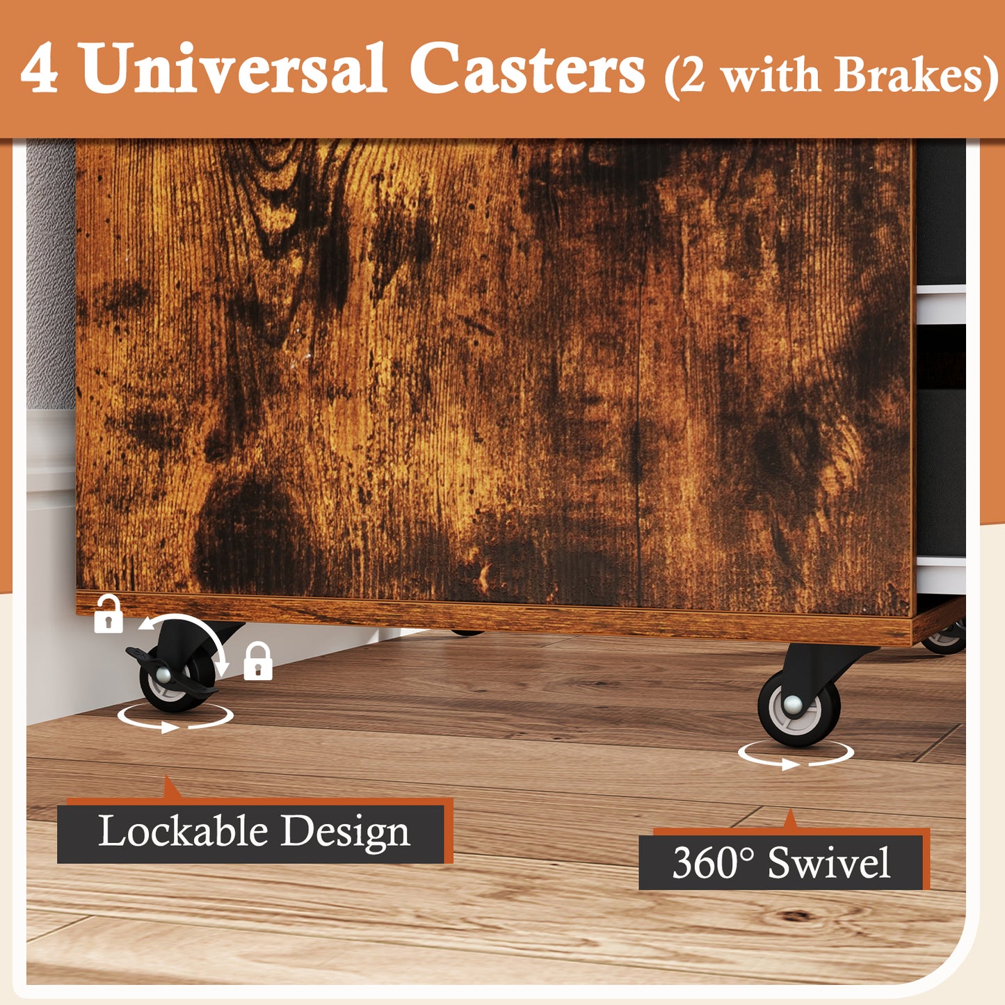 5 Drawer Mobile Lateral Filing Cabinet, Rustic Brown File Cabinets at Gallery Canada