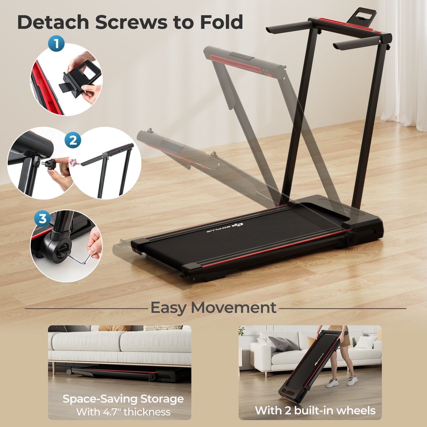 3-In-1 Folding Treadmill With Large Desk, LCD Display, Black Treadmills at Gallery Canada