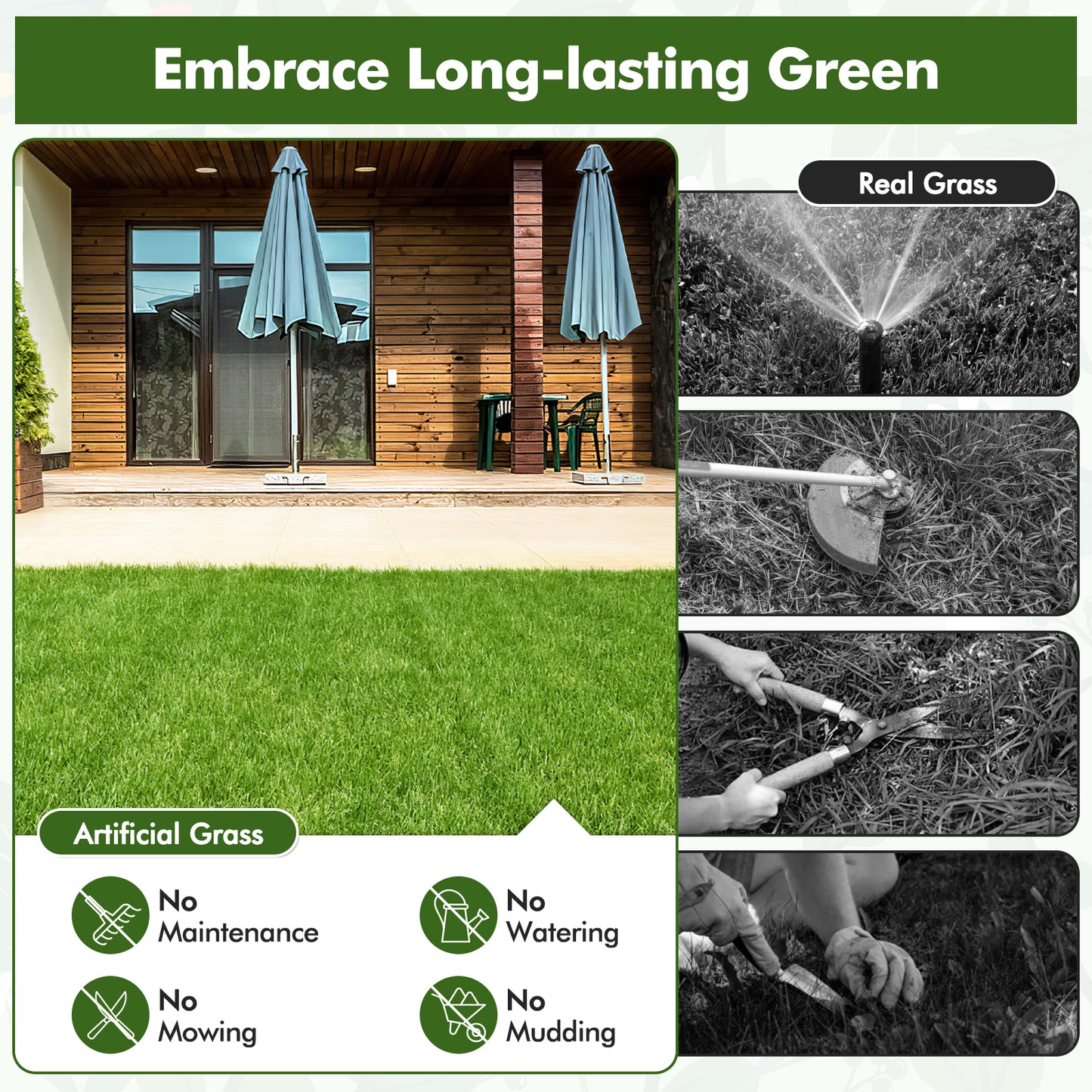 30 PCS Carreaux de Gazon Artificiel à Emboîtement, Vert