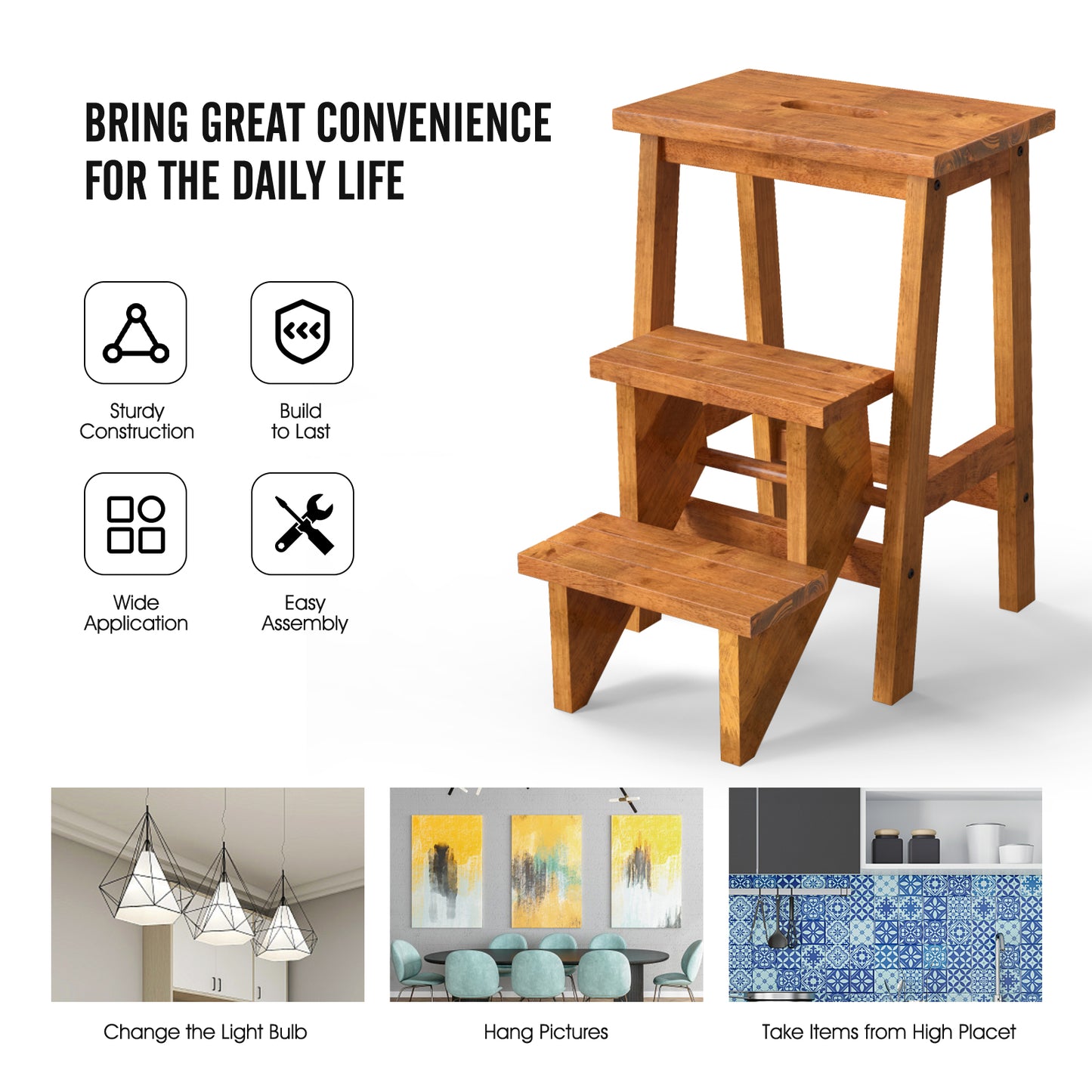 3-In-1 Rubber Wood Step Stool With Handle, Coffee Kitchen Utensils at Gallery Canada