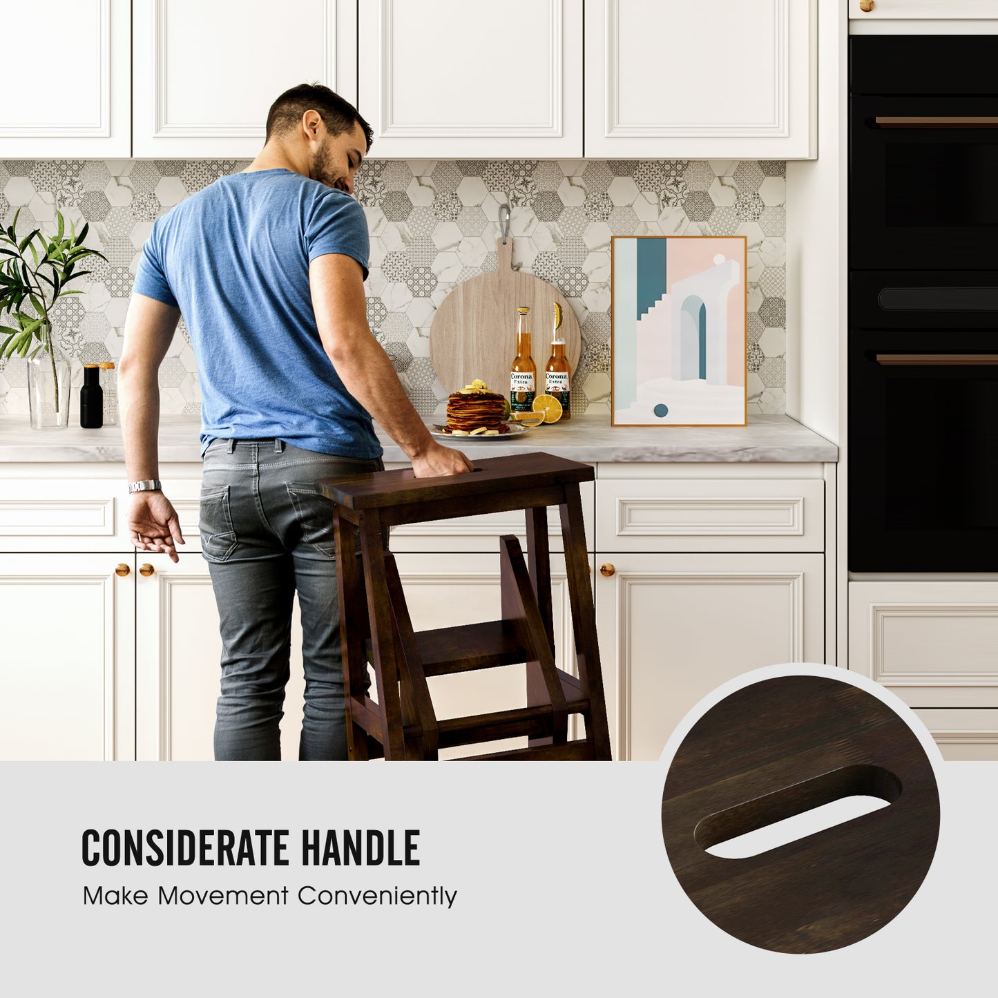 3-In-1 Rubber Wood Step Stool, Brown Kitchen Utensils at Gallery Canada