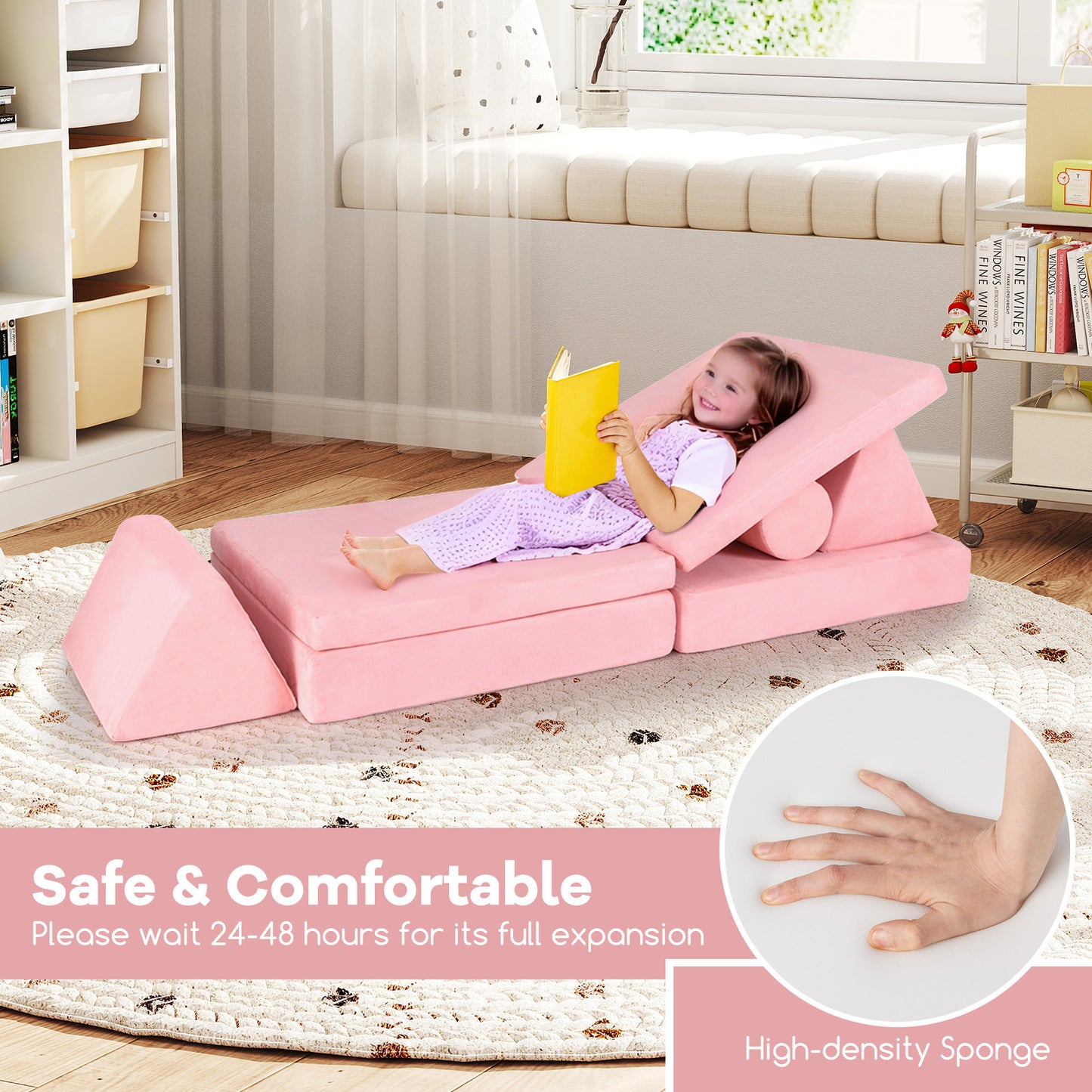 Kids Play Couch Foam Building Fort Set, 8 Pieces, Pink Kids Chairs & Seating at Gallery Canada