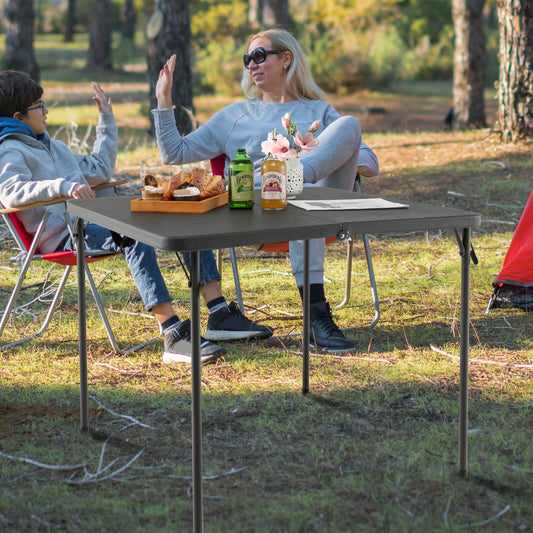 Folding Camping Table with All-Weather HDPE Tabletop and Rustproof Steel Frame, Gray Camping Furniture Gray at Gallery Canada