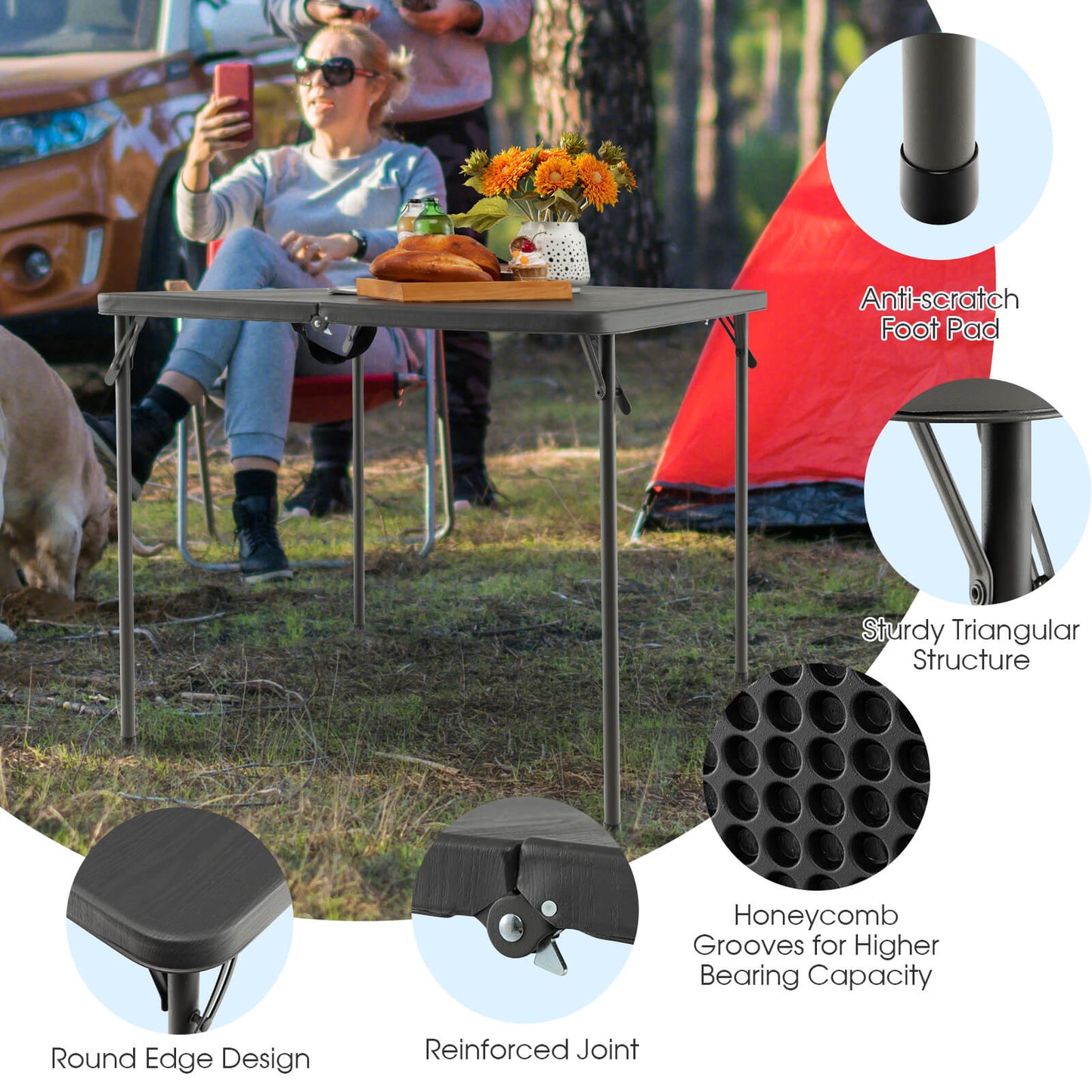 Folding Camping Table with All-Weather HDPE Tabletop and Rustproof Steel Frame, Gray Camping Furniture at Gallery Canada