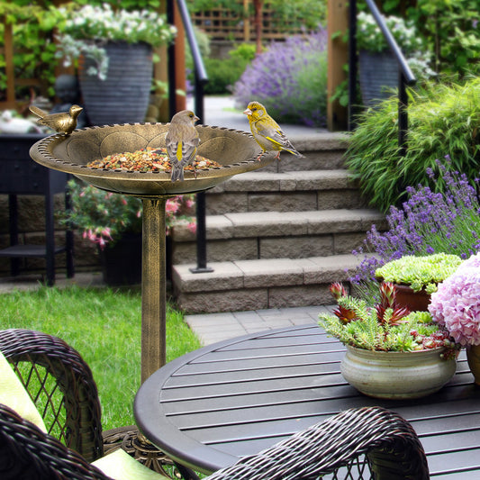 Antique Freestanding Pedestal Bird Bath Feeder, Gold Bird Supplies Golden at Gallery Canada
