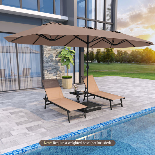 15.5 FT Extra-Large Patio Umbrella, LED Solar Lights, Crank Handle, Brown Outdoor Umbrellas Brown at Gallery Canada