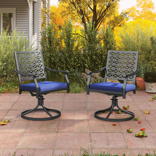 2 Pack Swivel Outdoor Chairs with Soft Cushions and Round Steel Base, Navy Patio Dining Chairs Navy at Gallery Canada