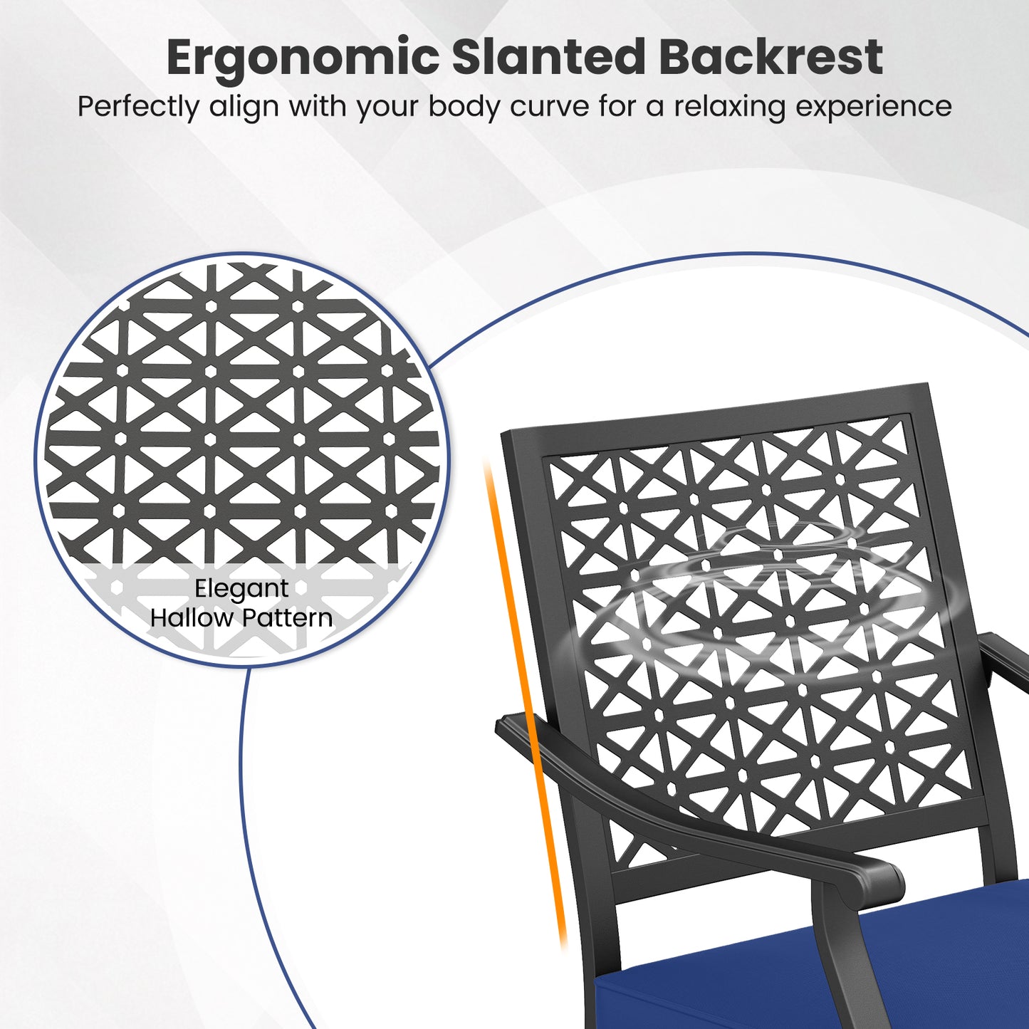 2 Pack Swivel Outdoor Chairs, Soft Cushions, Round Steel Base, Navy Patio Dining Chairs at Gallery Canada