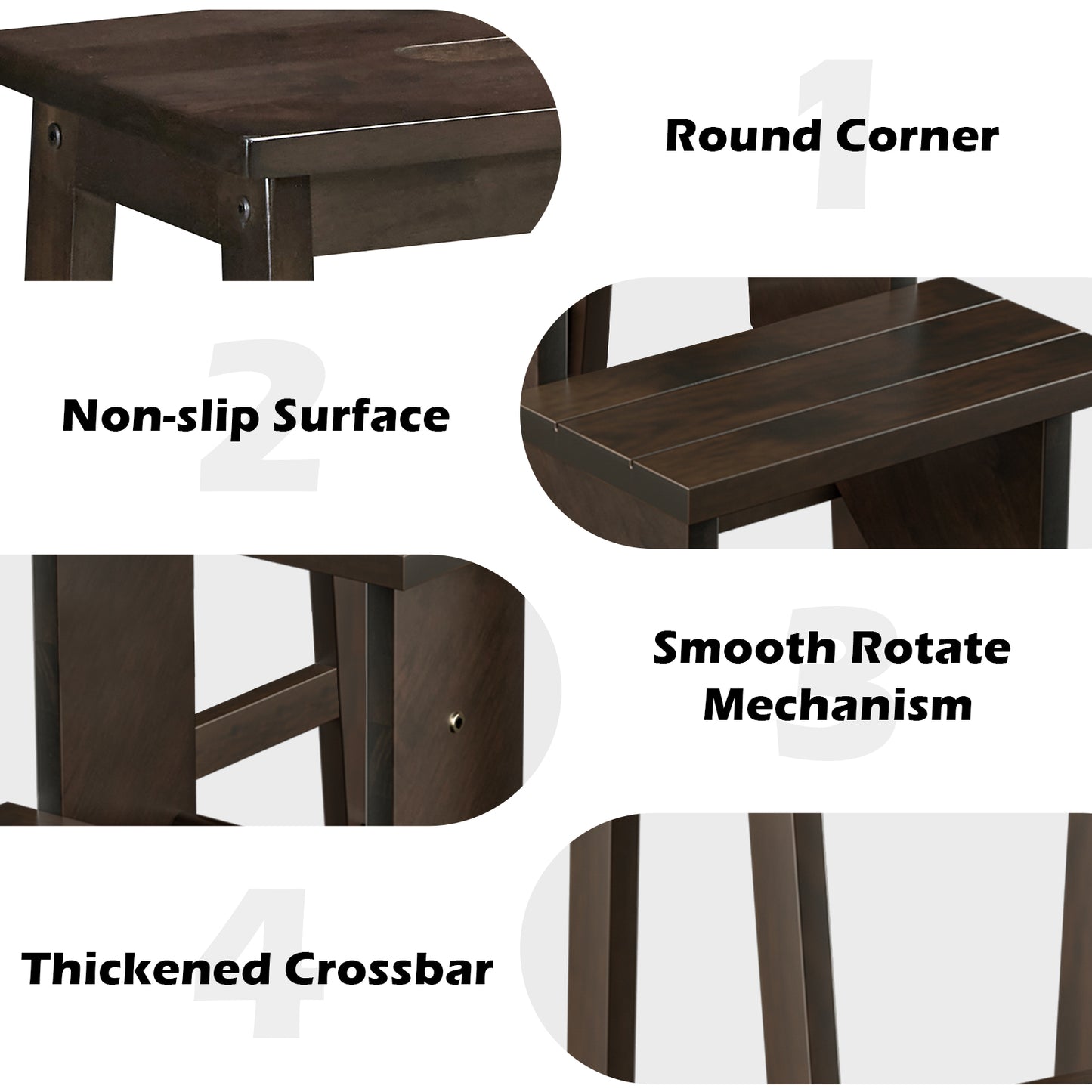 3-Tier Rubber Wood Folding Step Stool Ladder, Brown