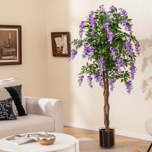 5.5 FT Faux Wisteria Plant, Blooming Flowers, Nursery Pot, Purple Faux Plants Purple at Gallery Canada