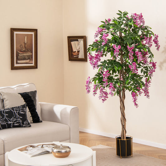 5.5 FT Faux Wisteria Plant, Nursery Pot, Blooming Flowers, Rose Red Faux Plants Rose Red at Gallery Canada