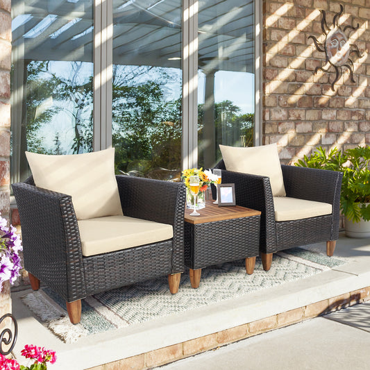 3 Pieces Patio Rattan Furniture Set with Washable Cushion for Yard Porch, Beige Patio Conversation Sets Beige at Gallery Canada