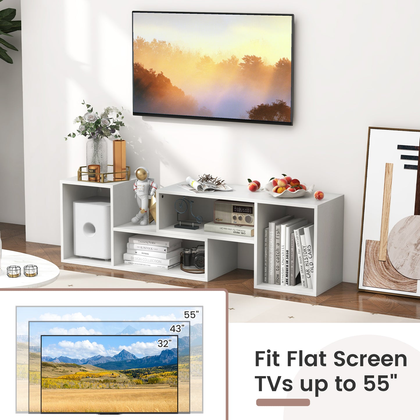 2 Pieces Adjustable TV Stand for TVs up to 55 Inch with Storage Cubes, White Entertainment Centers & TV Stands at Gallery Canada