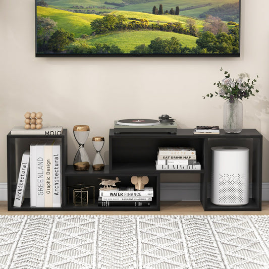 2 Pieces Adjustable TV Stand for TVs up to 55 Inch with Storage Cubes, Black Entertainment Centers & TV Stands Black at Gallery Canada