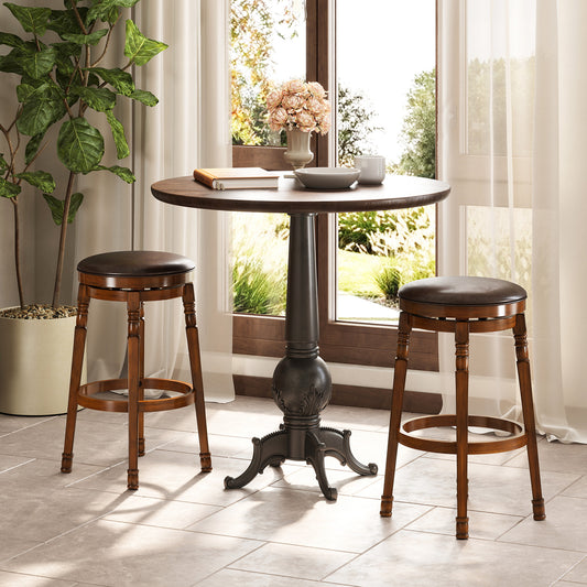 Set Of 2 29-Inch Swivel Leather Padded Dining Bar Stools, Walnut Bar Stools Walnut at Gallery Canada