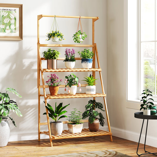 3 Tier Bamboo Hanging Plant Stand, Height Adjustable Hanger Rod, Natural Plant Stands Natural at Gallery Canada