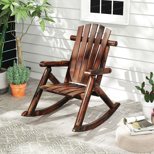 Outdoor Adirondack Rocking Chair, Solid Wood Porch Rocker, Brown Adirondack Chairs Brown at Gallery Canada