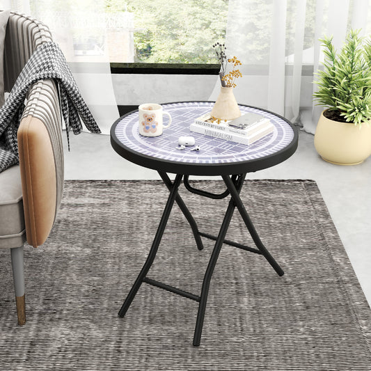 18 Inch Folding Side Table, Patio Round Compact Coffee Table, Gray End & Side Tables Gray at Gallery Canada