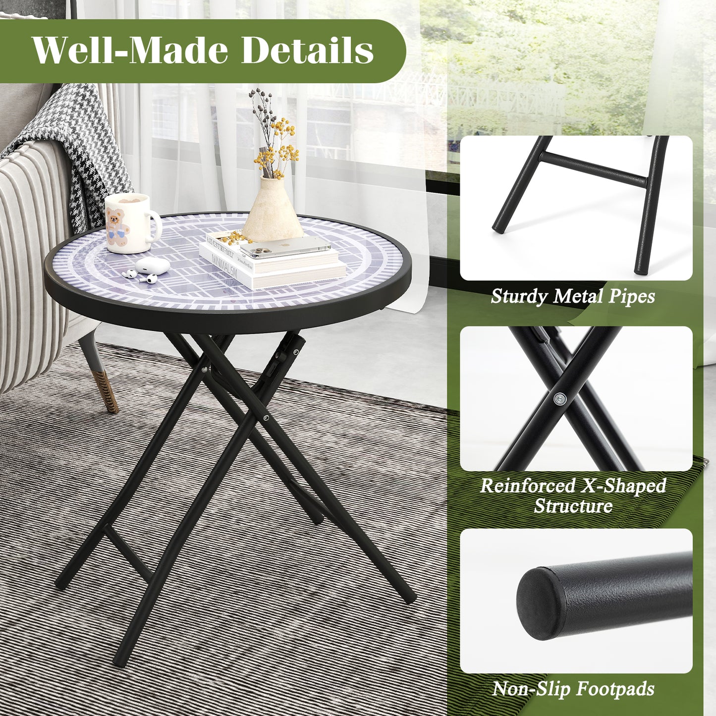 18 Inch Folding Side Table, Patio Round Compact Coffee Table, Gray End & Side Tables at Gallery Canada