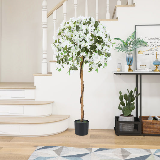 4.5 Feet Artificial Azalea Tree, Cement Pot, White