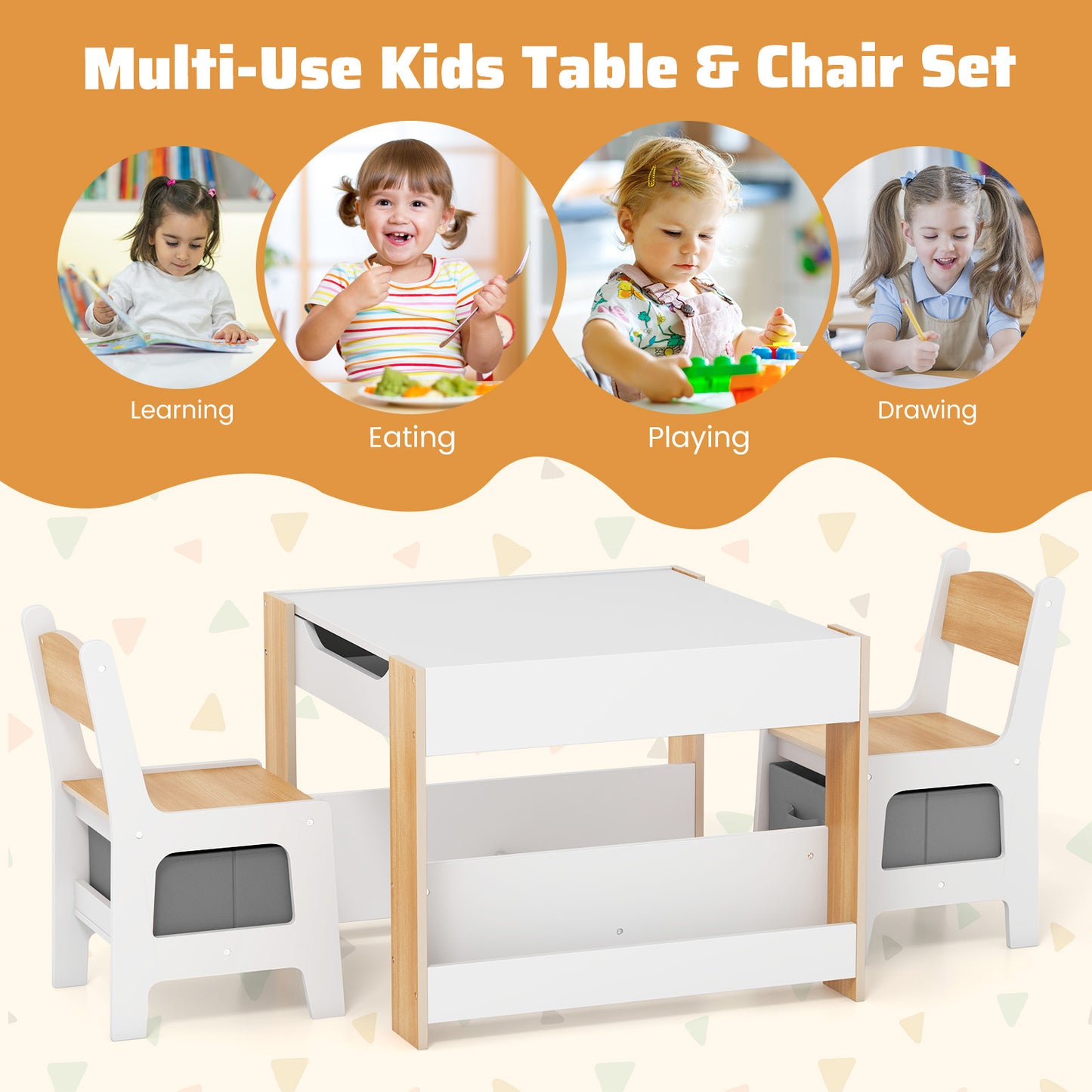 4 In 1 Kids Toddler Activity Table, Chairs Set, Reversible Tabletop, Natural Kids Table & Chair Sets at Gallery Canada