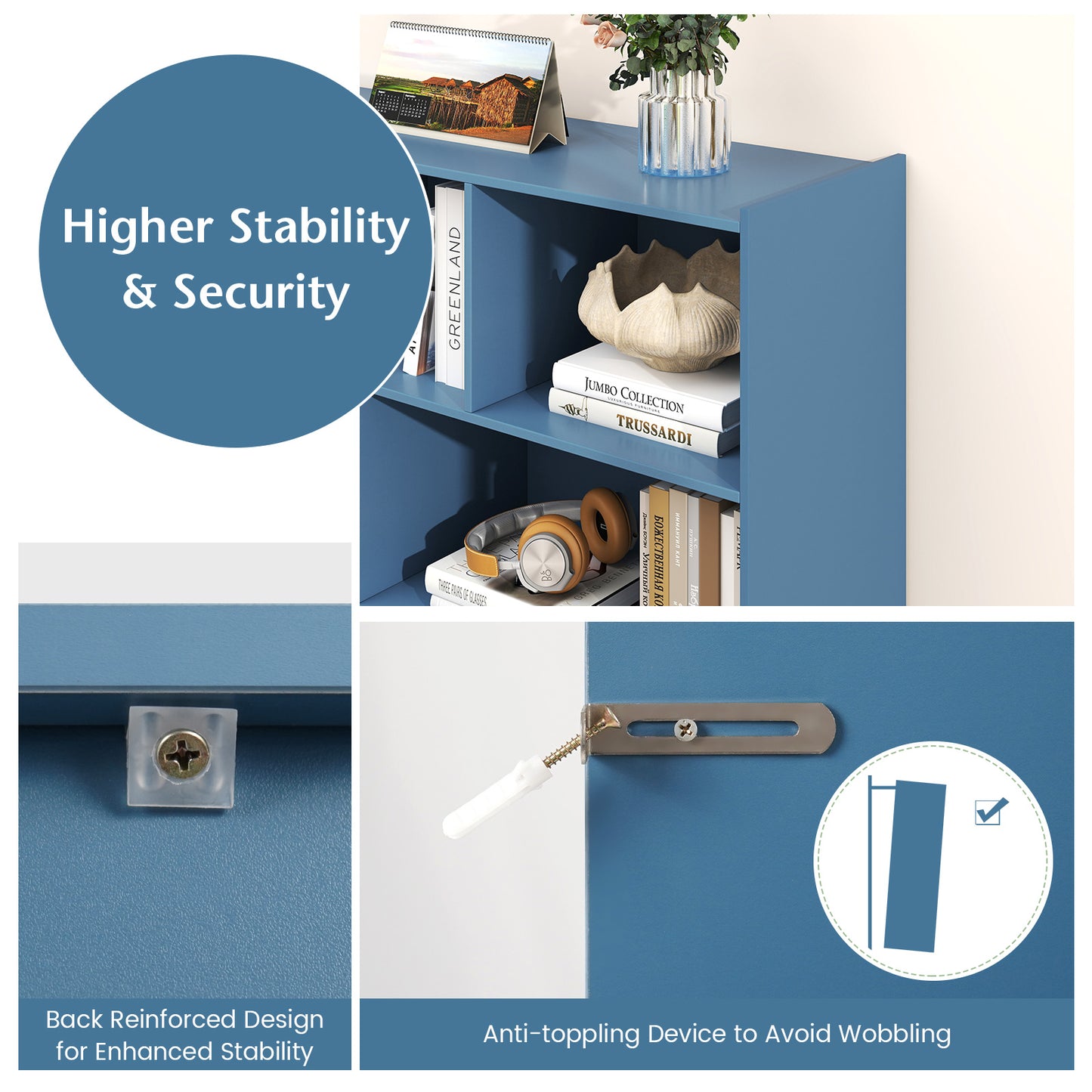 3-Tier Open Bookcase 8-Cube Floor Standing Storage Shelves, Blue Bookcases at Gallery Canada