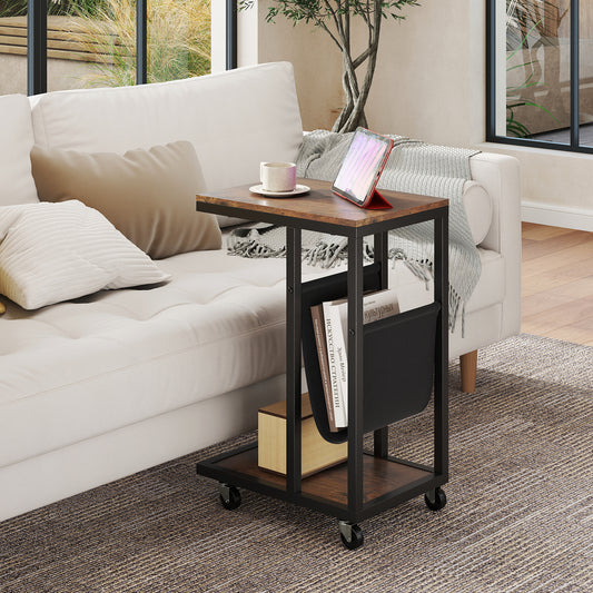 C-Shaped Side Table With Canvas Storage Pouch, Metal Frame, Brown End & Side Tables Brown at Gallery Canada