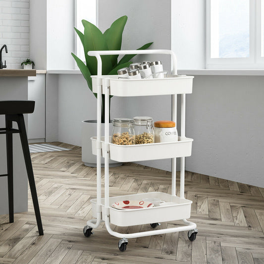 3-Tier Utility Cart Storage Rolling Cart with Casters, White Kitchen Islands & Carts White at Gallery Canada