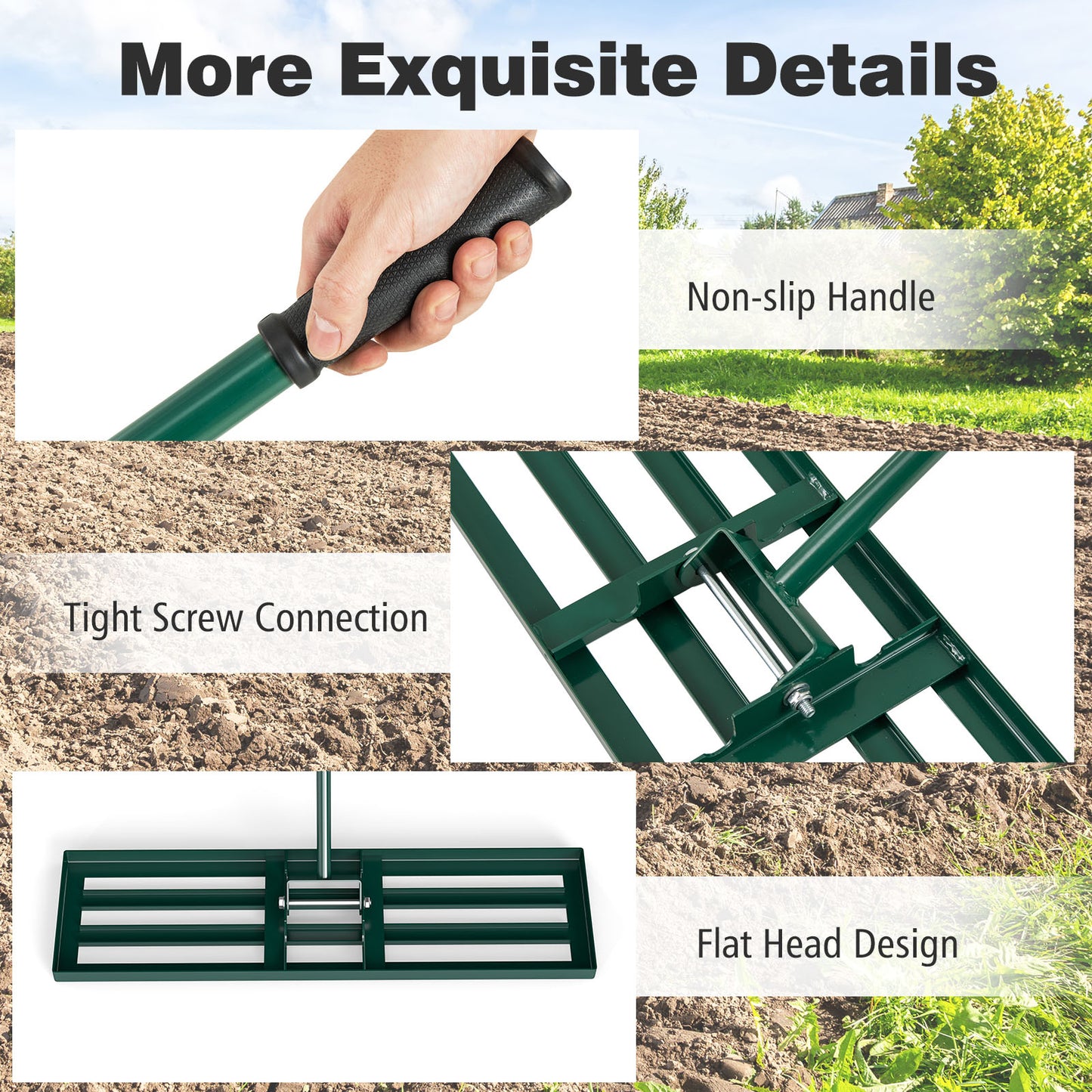 36 x 10 Inch Lawn Leveling Rake, Ergonomic Handle, Green Garden Tools at Gallery Canada
