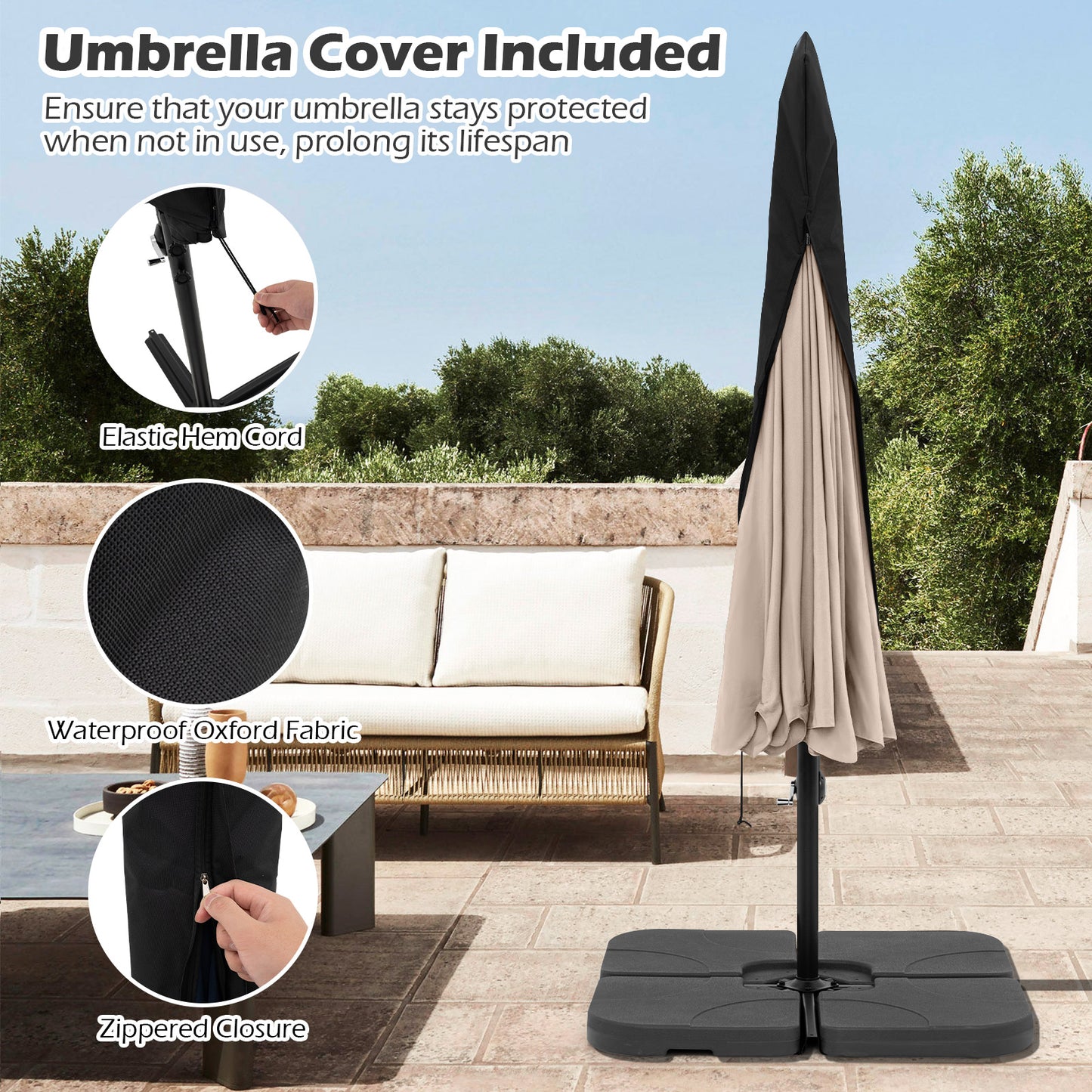 10 Feet Patio Cantilever Umbrella, With Cover And Tilt Adjustment, Beige