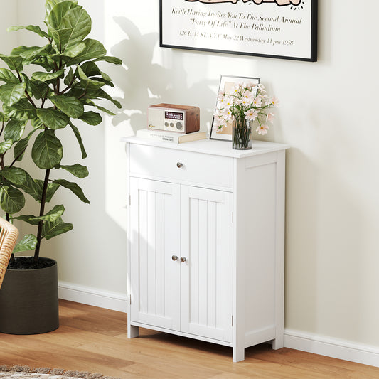 Bathroom Floor Cabinet Freestanding Storage Organizer with 2 Doors, White Floor Cabinets White at Gallery Canada
