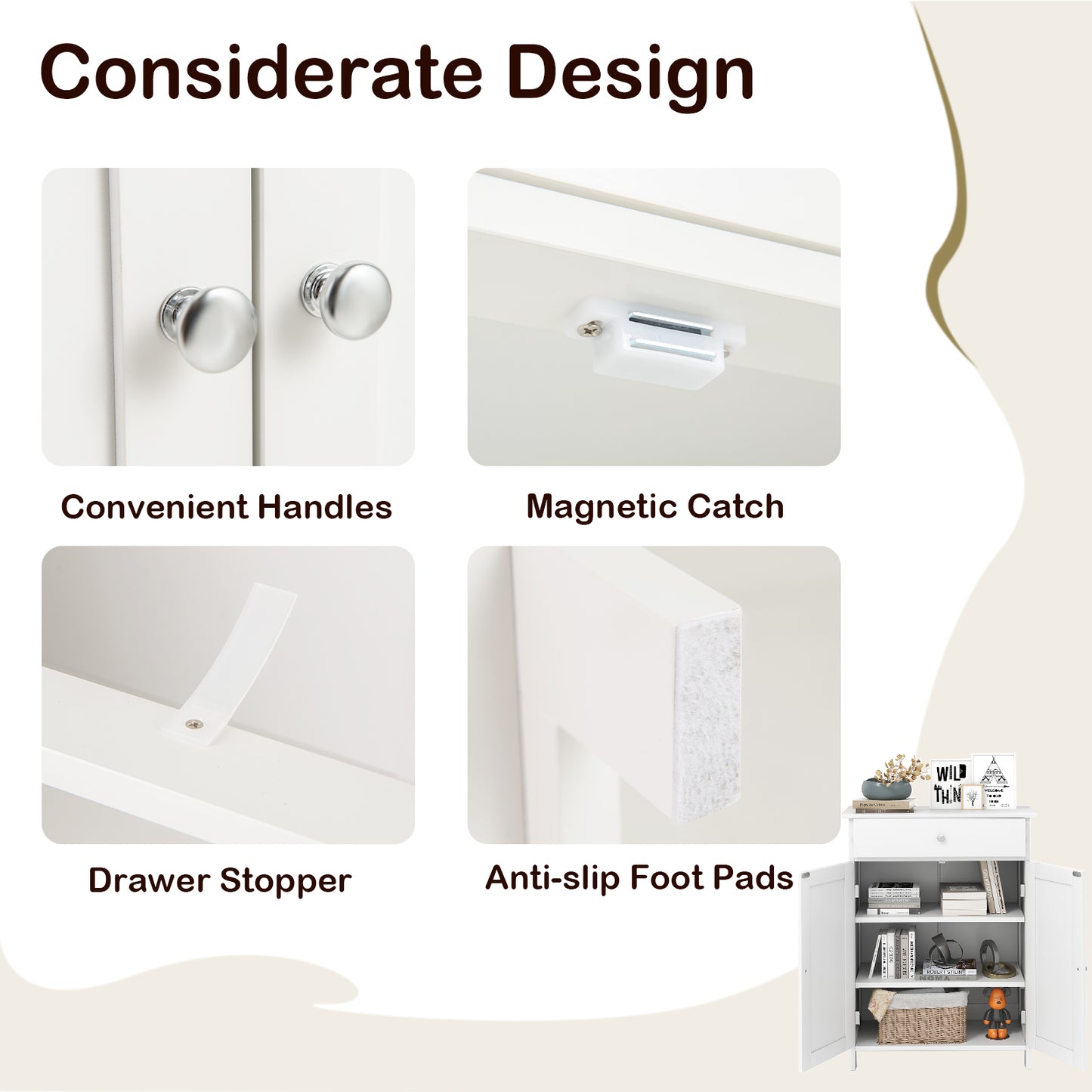 Bathroom Floor Cabinet, Freestanding Storage Organizer, 2 Doors, White Floor Cabinets at Gallery Canada