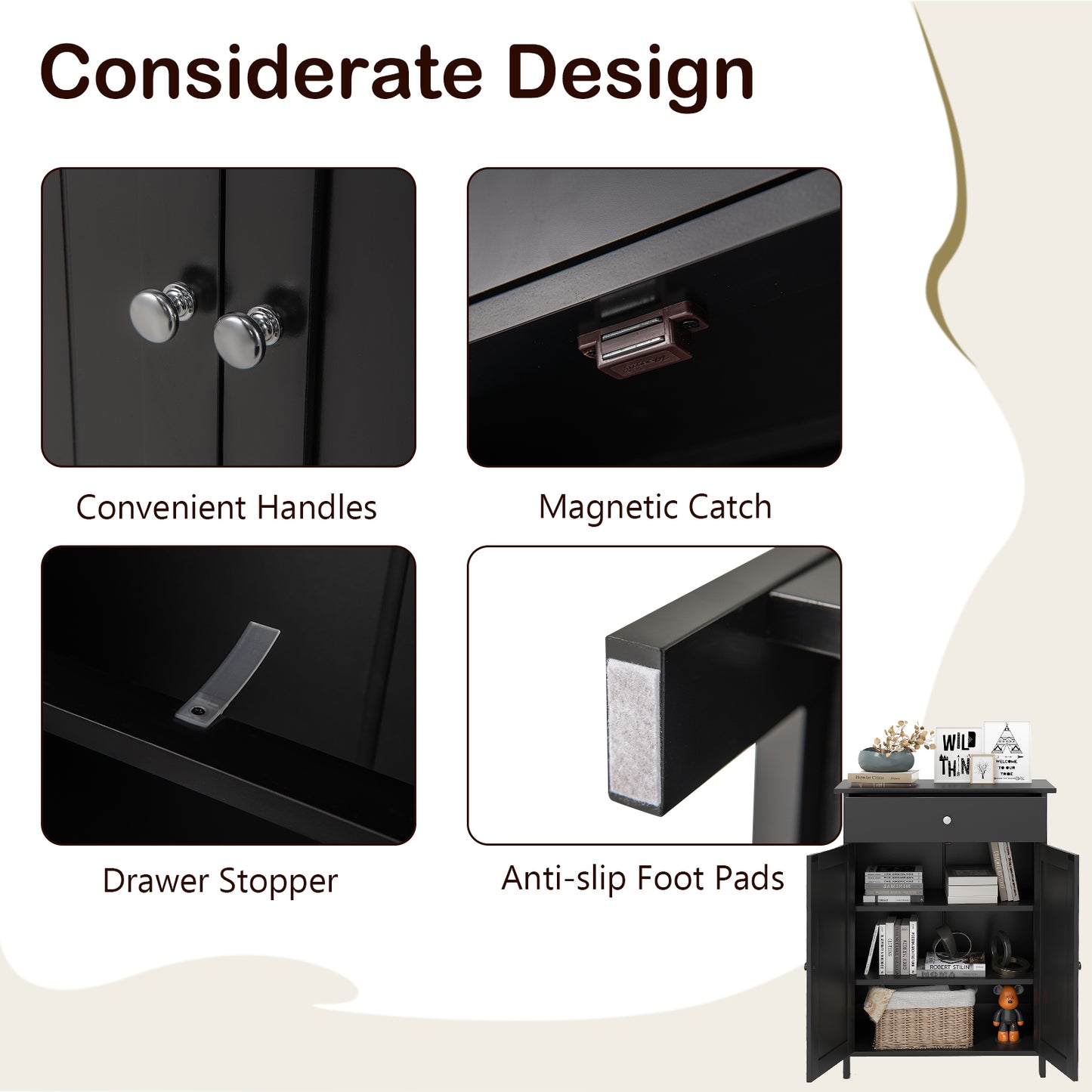 Freestanding Bathroom Floor Cabinet, 2 Doors, Black Floor Cabinets at Gallery Canada