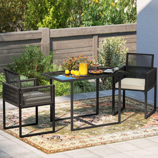 Patio Table And Chairs Set, 3 Pieces, Tempered Glass Top, White Patio Conversation Sets White at Gallery Canada