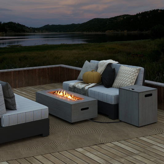 42 Inch 50,000 BTU Outdoor Rectangular Fire Table, With Tank Holder, Gray Fire Pit Tables Gray at Gallery Canada