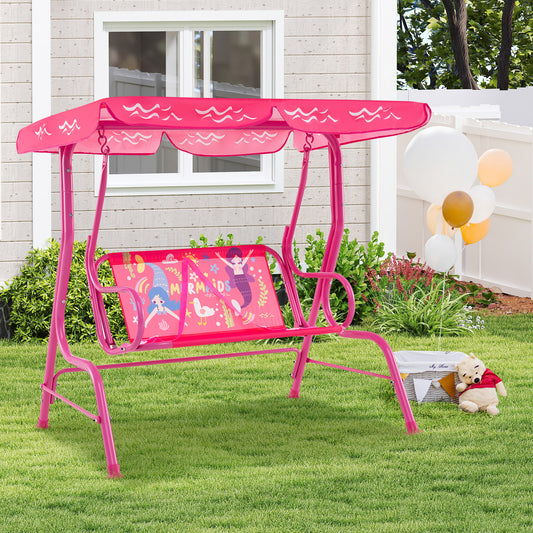 2-Seater Kids Patio Swing, Metal Stand, Adjustable Canopy, Pink Swing & Playsets Pink at Gallery Canada