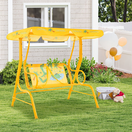 2-Seater Kids Patio Swing with Metal Stand and Adjustable Canopy, Yellow Swing & Playsets Yellow at Gallery Canada