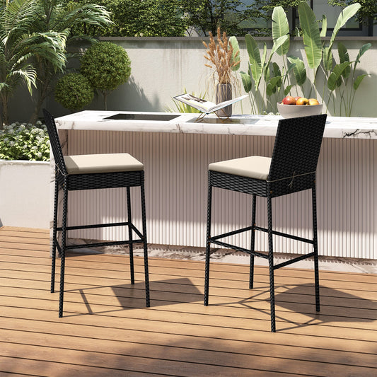 Wicker Barstools Set Of 2 With Footrest, Backrest, For Backyard Patio Bar Furniture Options at Gallery Canada