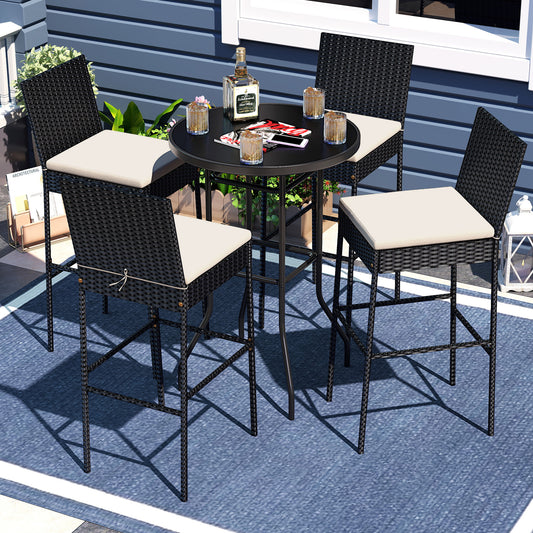 Wicker Barstools With Footrest, Backrest, Set Of 4, Black Patio Bar Furniture Black at Gallery Canada
