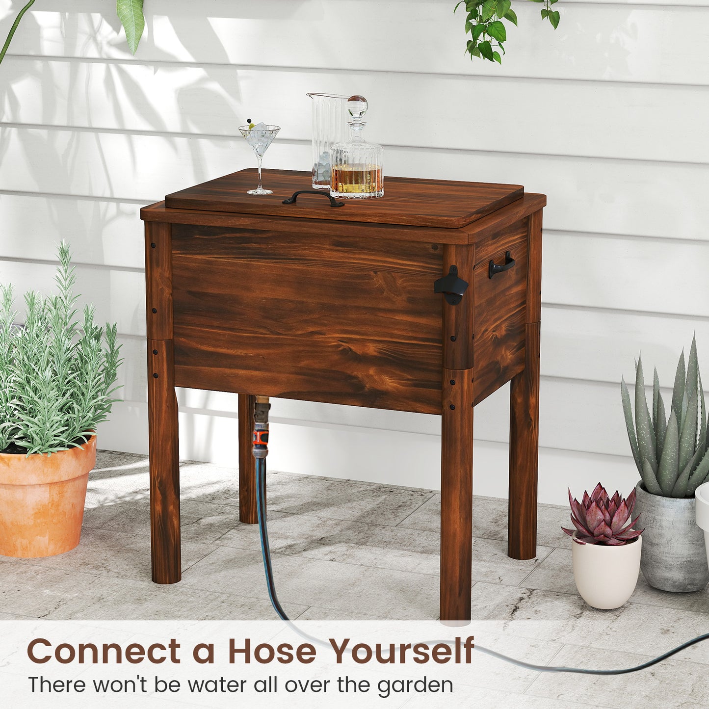 Wooden Patio Cooler, 3 Handles, Bottle Opener, Brown Coolers at Gallery Canada