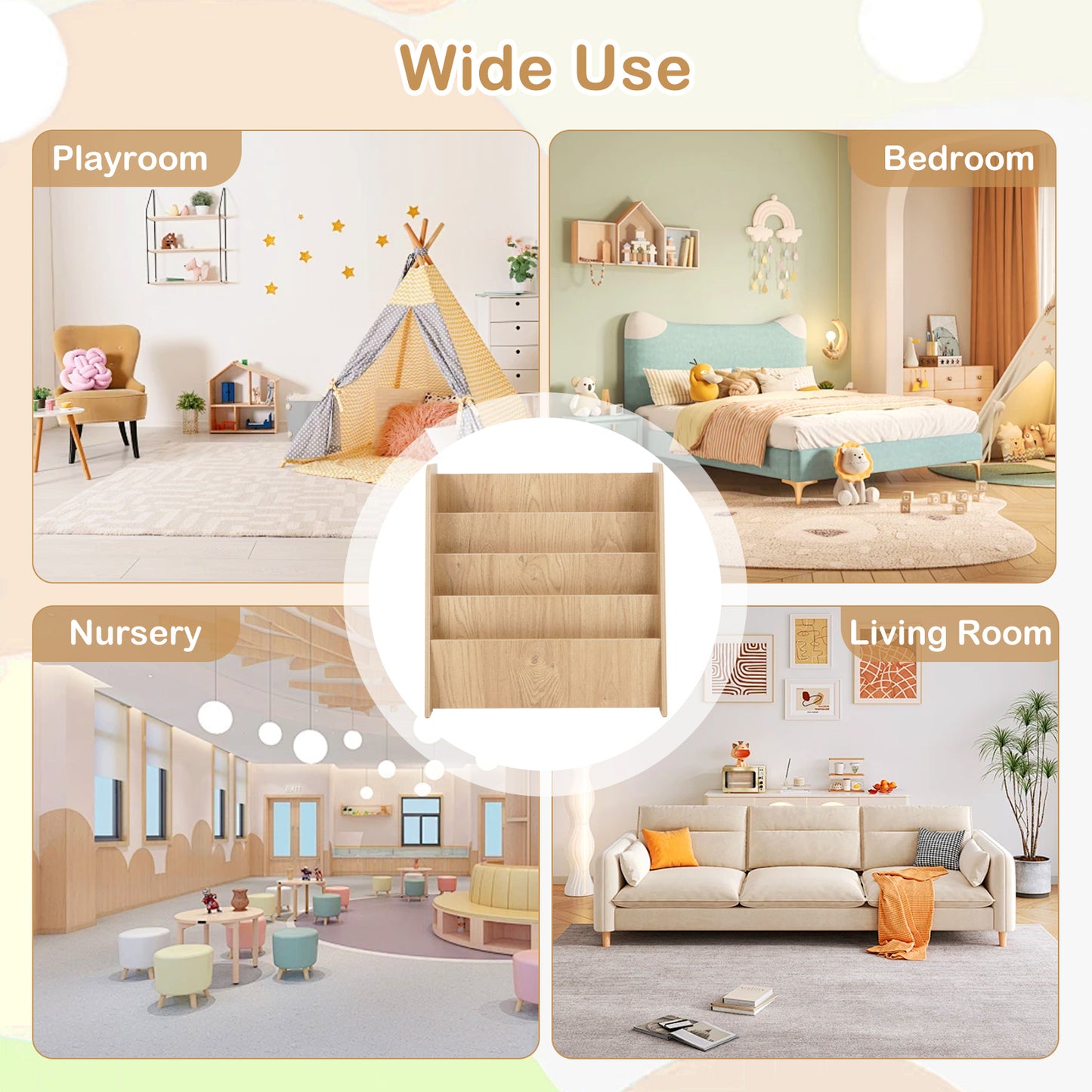 4-Tier Kids Bookshelf with Deep Compartments for Bedroom, Natural Kids Storage at Gallery Canada