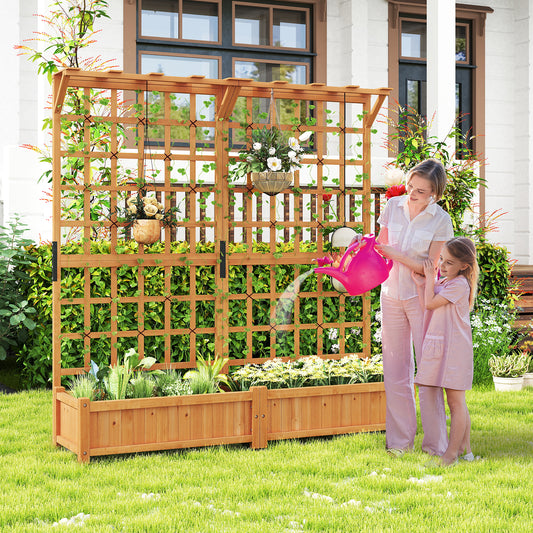 71 Inches Large Wooden Planter Container With Trellis, Hanging Roof, Orange Raised Garden Beds Orange at Gallery Canada