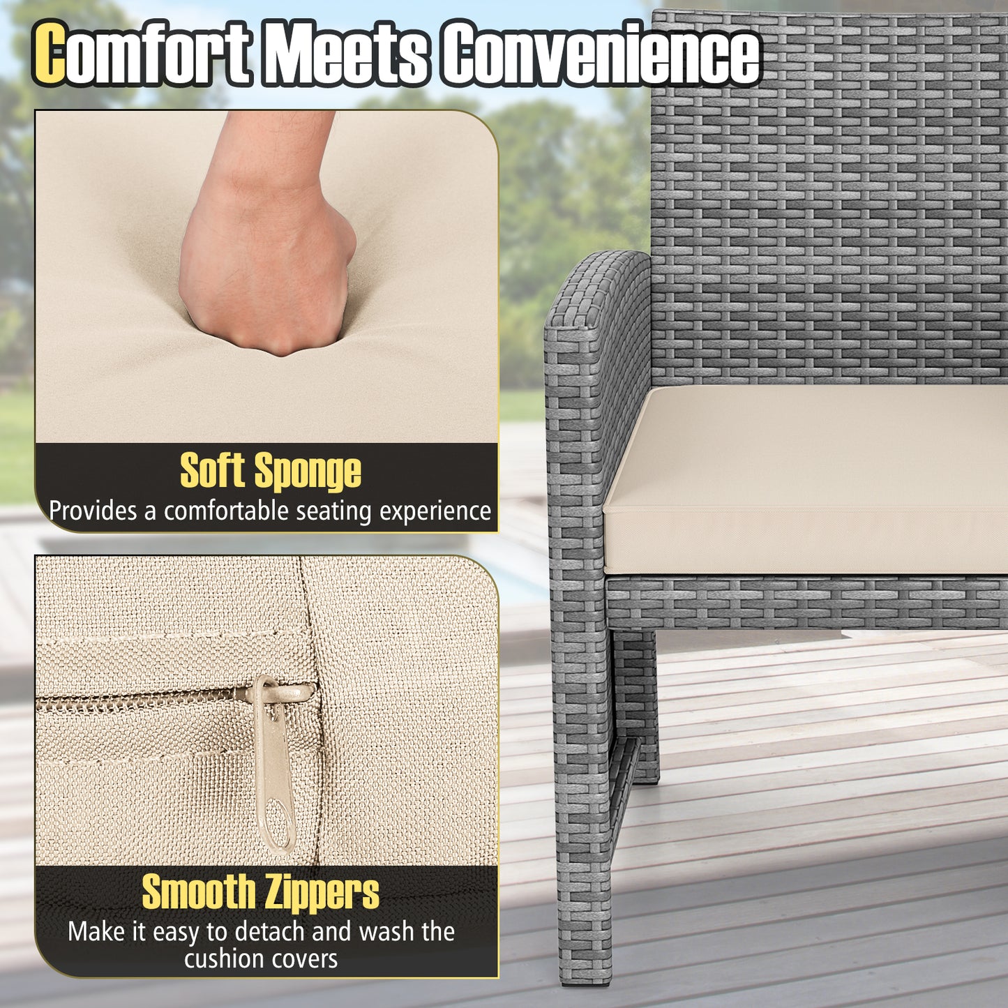 3 Piece Patio Furniture Set, Tempered Glass Coffee Table, Soft Cushions, White Patio Conversation Sets at Gallery Canada