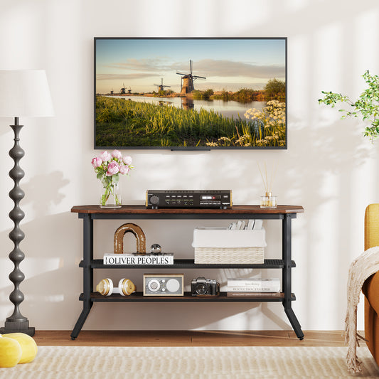 3-Tier Console Table TV Stand, Rustic Brown