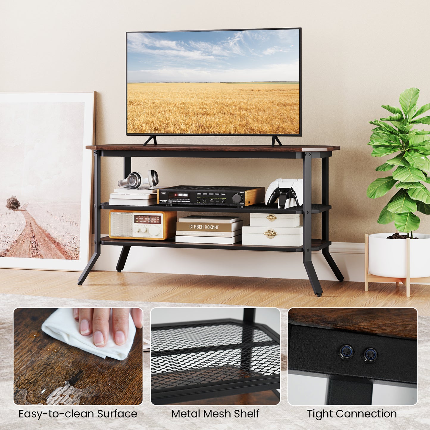 3-Tier Console Table TV Stand, Rustic Brown Console Tables at Gallery Canada