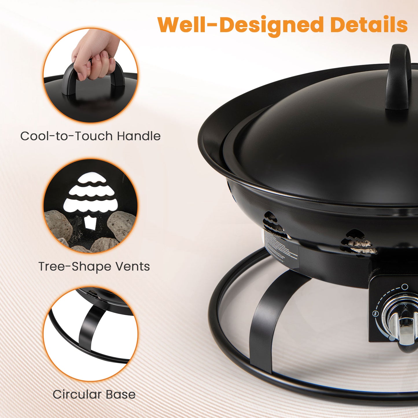 21 Inch Propane Fire Pit, Portable Fire Bowl, Black