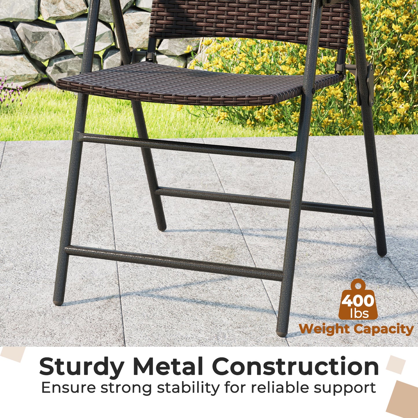 Patio PE Wicker Dining Chairs With Armrests, Metal Frame, Set Of 2