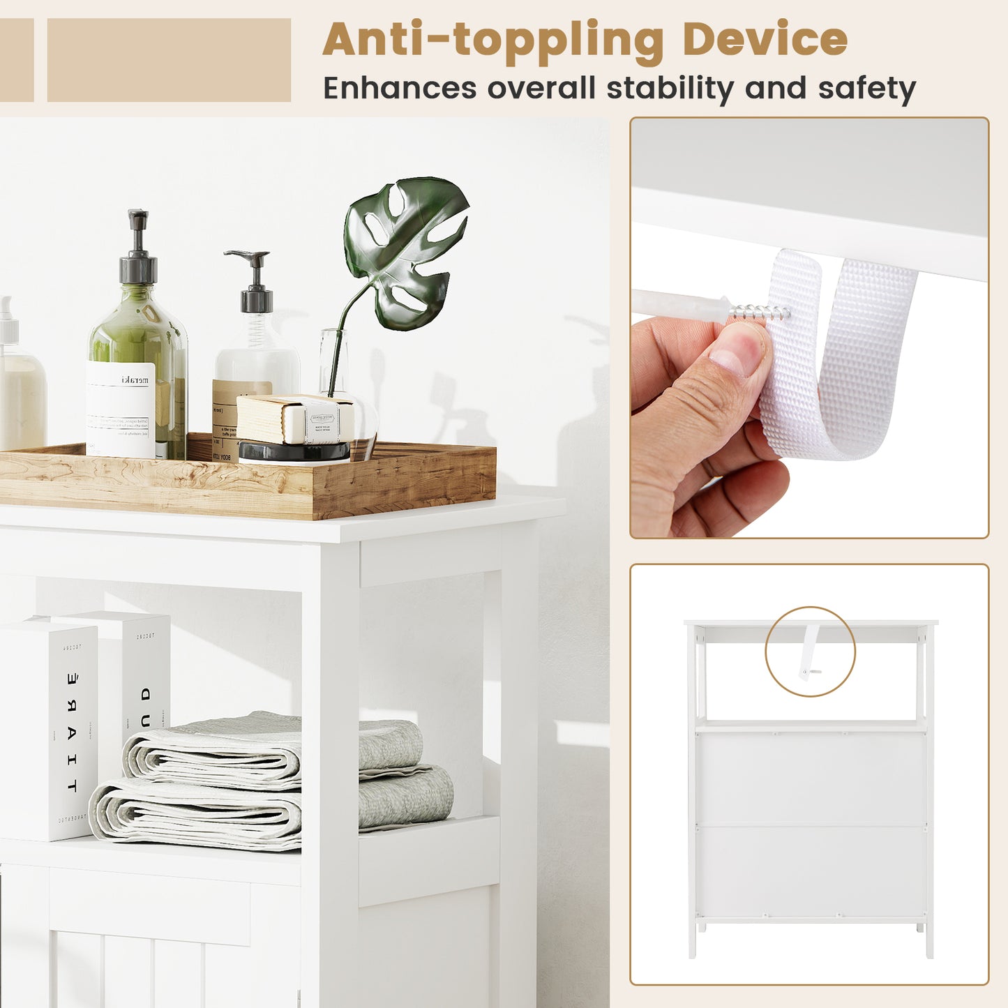 Freestanding Bathroom Floor Cabinet, Open Compartment Storage, White Floor Cabinets at Gallery Canada